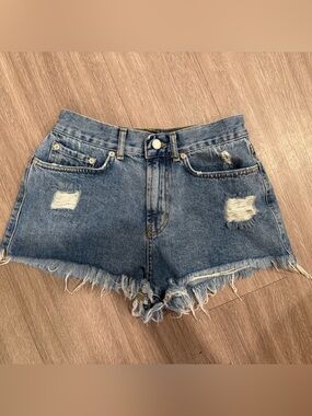 BDG Distressed Frayed Hem Denim Shorts - Blue